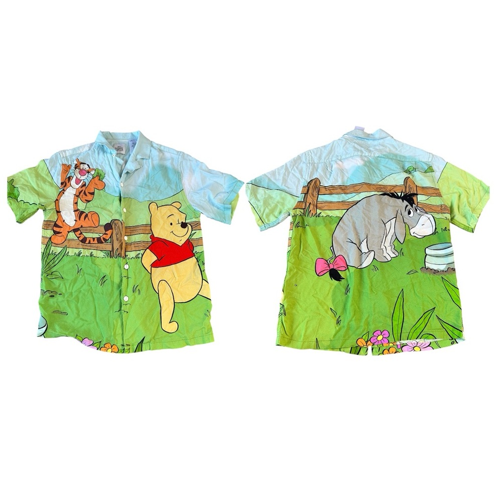 Disney Parks Winnie the Pooh Tigger Eeyore Garden Camp Shirt‎ Button Up Small